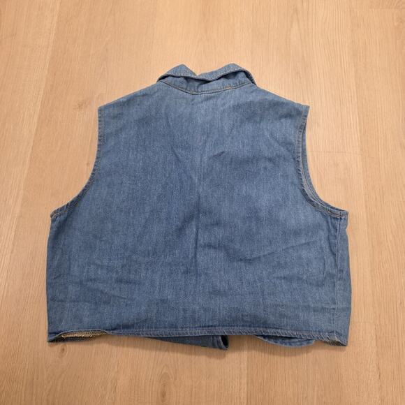 Vintage Sportswear Sleeveless Denim Button Up Y2K Grunge Western Tie Shirt Sz L - Picture 7 of 7